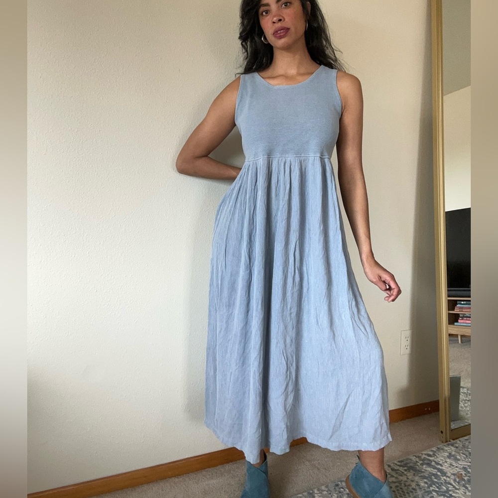 Blue empire waist sleeveless maxi dress
